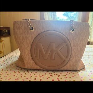 Michael Kors Light Beige MK Logo Chain-Handle Tote